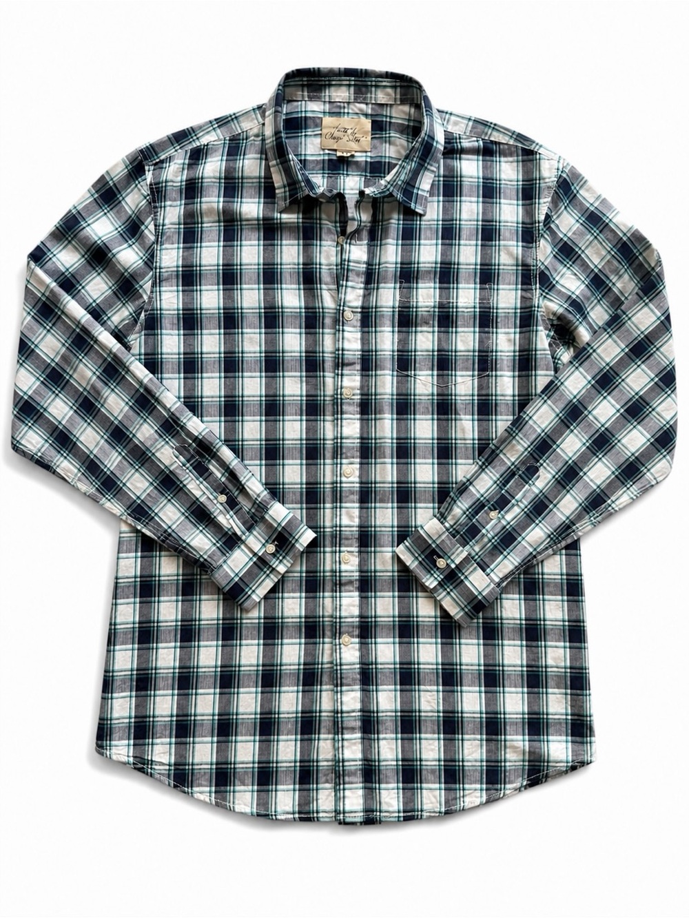 Just A Cheap Shirt Men’s XXL Blue Gray Plaid Button Front Shirt 100% Cotton Long